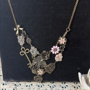 Floral Charm Necklace in Gold and Pink